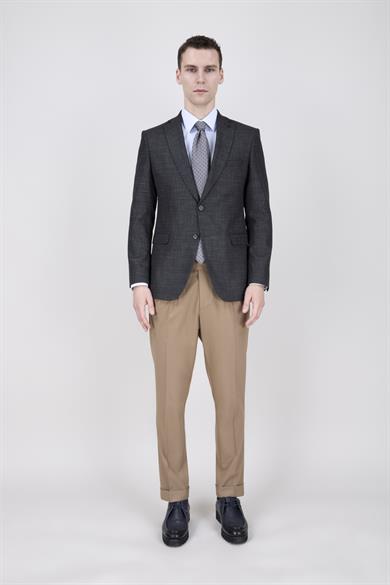 Erkek Slim Fit Mono Yaka Açık Füme Ceket