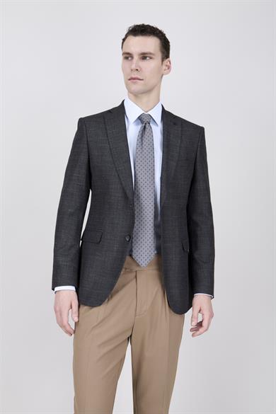 Erkek Slim Fit Mono Yaka Açık Füme Ceket