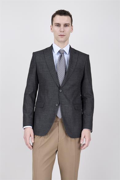 Erkek Slim Fit Mono Yaka Açık Füme Ceket