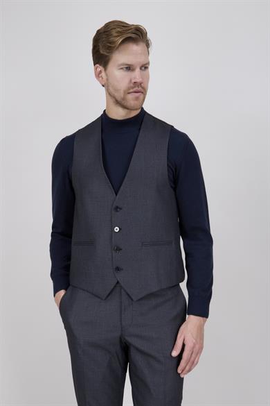 Erkek Slim Fit Sivri Yaka Füme Yelekli Takım Elbise