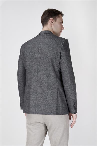 Erkek Slim Fit Sivri Yaka Ekose Füme Ceket