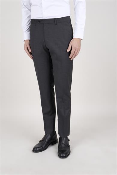 Erkek Slim Fit Sivri Yaka Füme Yelekli Takım Elbise