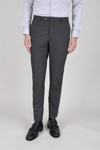 Erkek Slim Fit Sivri Yaka Füme Yelekli Takım Elbise