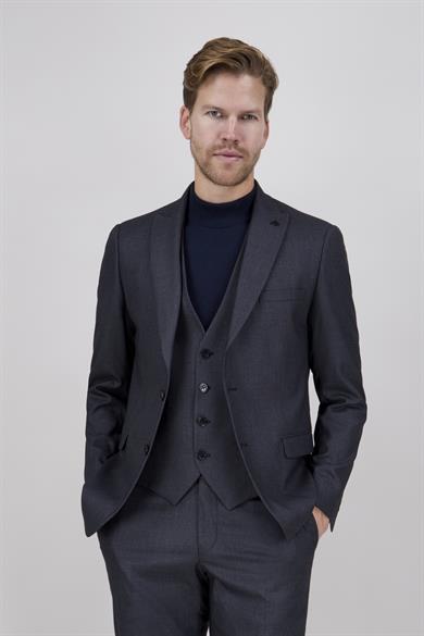 Erkek Slim Fit Sivri Yaka Füme Yelekli Takım Elbise