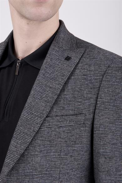 Erkek Slim Fit Sivri Yaka Ekose Füme Ceket