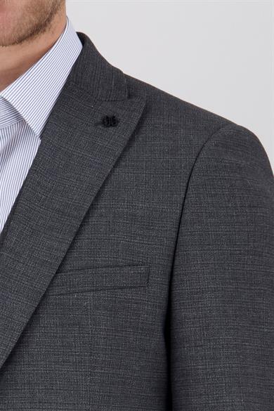 Erkek Slim Fit Sivri Yaka Füme Yelekli Takım Elbise