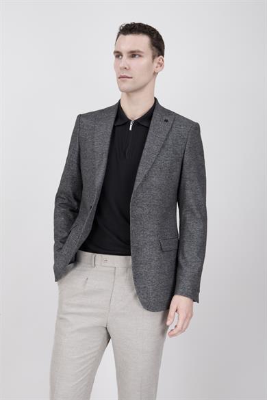 Erkek Slim Fit Sivri Yaka Ekose Füme Ceket