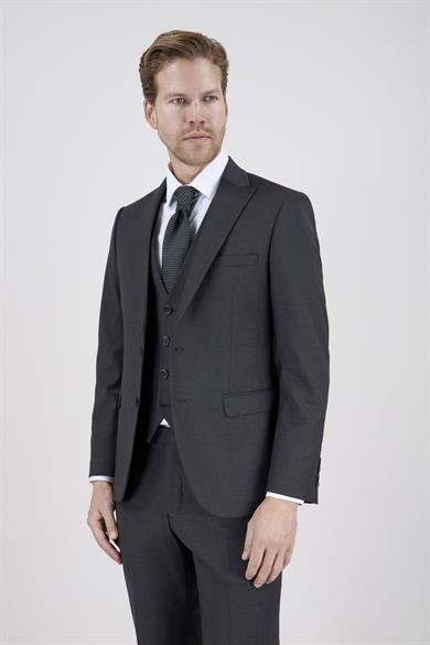 Erkek Slim Fit Sivri Yaka Füme Yelekli Takım Elbise