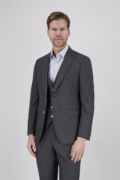 Erkek Slim Fit Sivri Yaka Füme Yelekli Takım Elbise