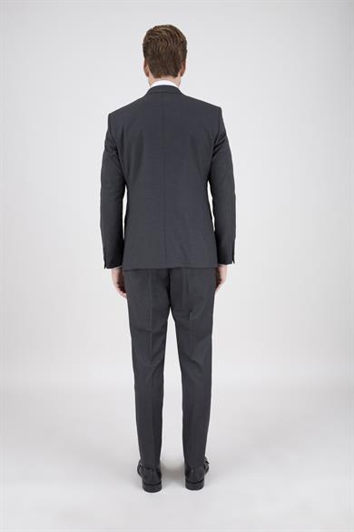 Erkek Slim Fit Sivri Yaka Füme Yelekli Takım Elbise