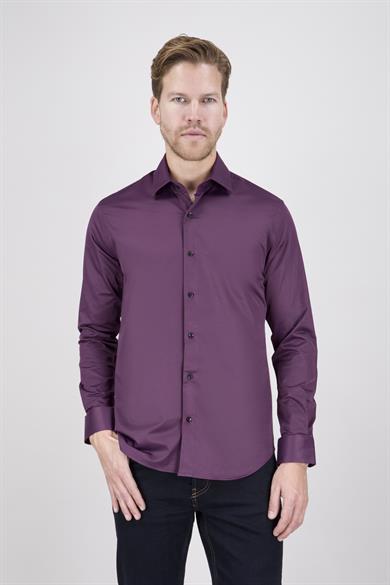 Erkek Fuşya Mürdüm Renk Slim Fit Gömlek