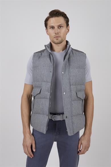  Erkek Gri Dik Yaka Yünlü Casual Yelek