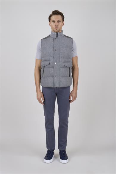  Erkek Gri Dik Yaka Yünlü Casual Yelek