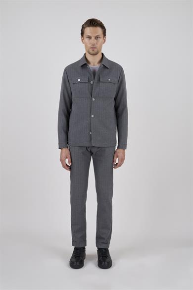 Erkek Slim Fit Gri Renk Gömlek Ceket Kapak Cepli Spor Alt Üst Takım