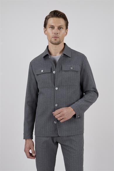 Erkek Slim Fit Gri Renk Gömlek Ceket Kapak Cepli Spor Alt Üst Takım