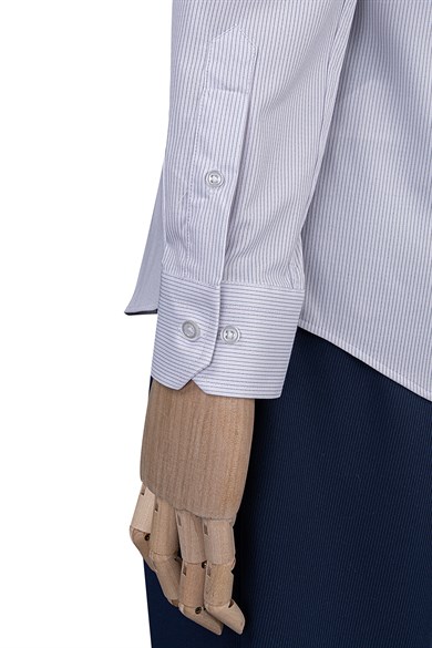 Erkek Slim Fit Çizgili Gri Gömlek