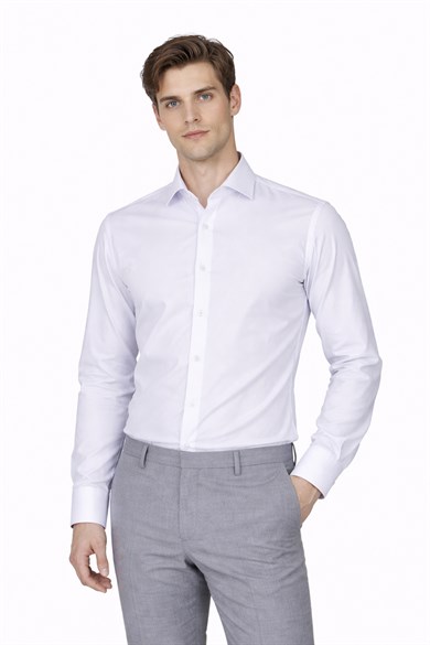 Erkek Slim Fit Çizgili Gri Gömlek