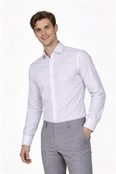 Erkek Slim Fit Çizgili Gri Gömlek