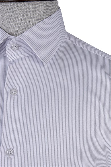 Erkek Slim Fit Çizgili Gri Gömlek