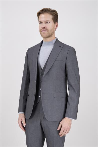 Erkek Slim Fit Sivri Yaka Gri Yelekli Takım Elbise