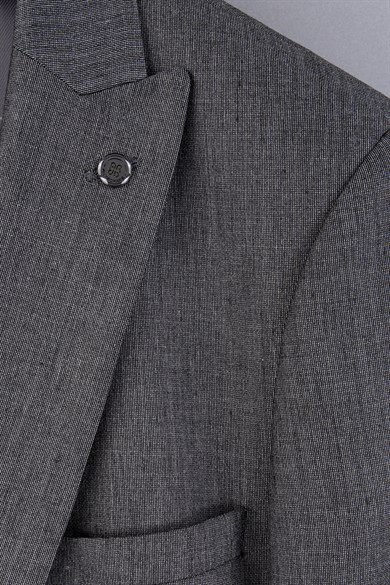 Erkek Slim Fit Sivri Yaka Gri Yelekli Takım Elbise