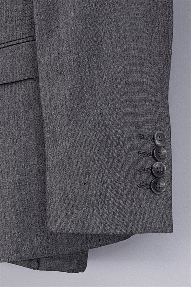 Erkek Slim Fit Sivri Yaka Gri Yelekli Takım Elbise