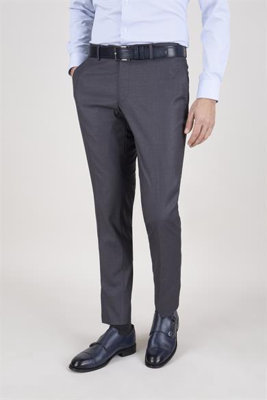 Erkek Slim Fit Sivri Yaka Gri Yelekli Takım Elbise