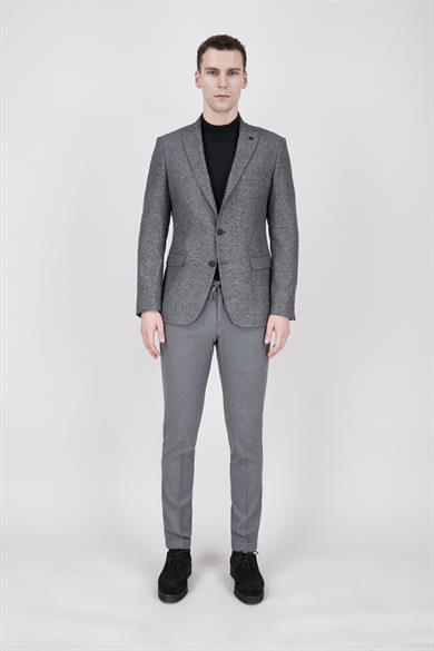Erkek Slim Fit Sivri Yaka Gri Ceket