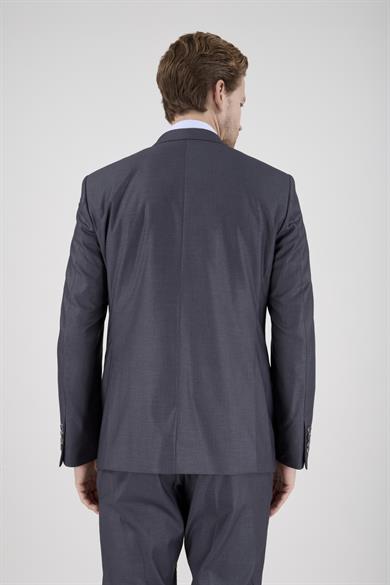 Erkek Slim Fit Sivri Yaka Gri Yelekli Takım Elbise