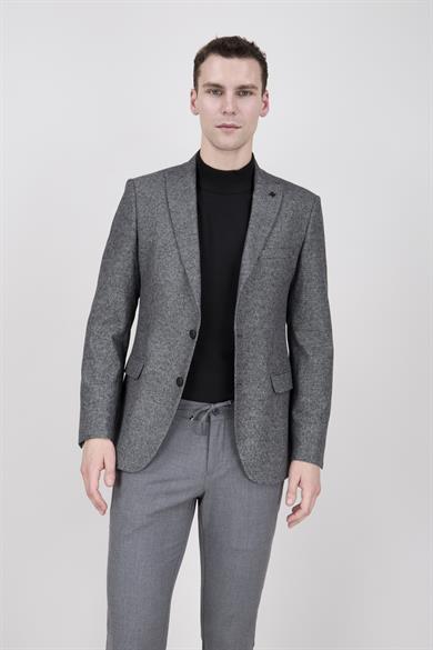 Erkek Slim Fit Sivri Yaka Gri Ceket