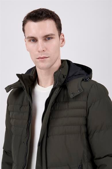 Erkek Kapşonlu Haki Şişme Mont