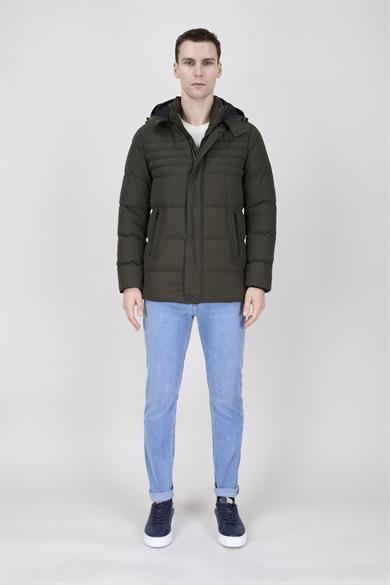 Erkek Kapşonlu Haki Şişme Mont