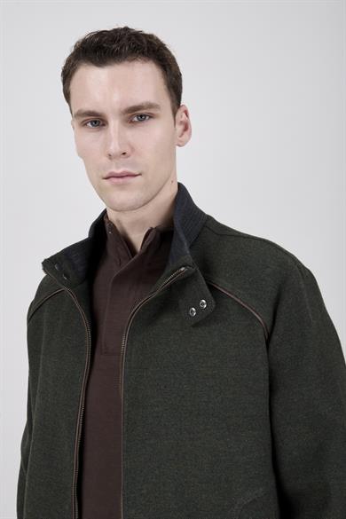 Erkek Haki Dik Yaka Fermuarlı Casual Mont