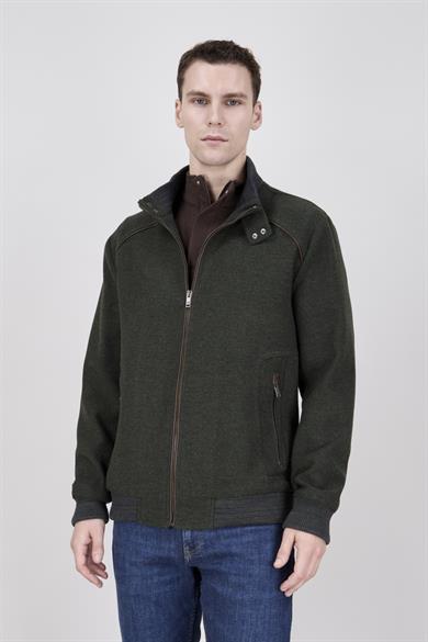 Erkek Haki Dik Yaka Fermuarlı Casual Mont