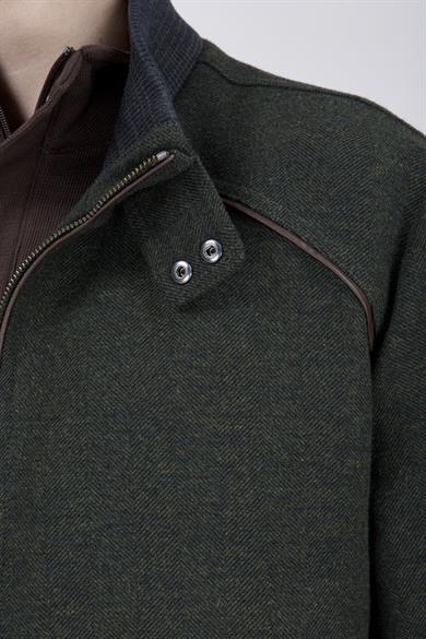 Erkek Haki Dik Yaka Fermuarlı Casual Mont