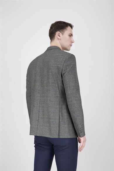 Erkek Slim Fit Mono Yaka Ekose Açık Ceket