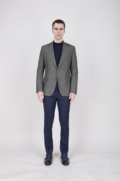 Erkek Slim Fit Mono Yaka Ekose Açık Ceket
