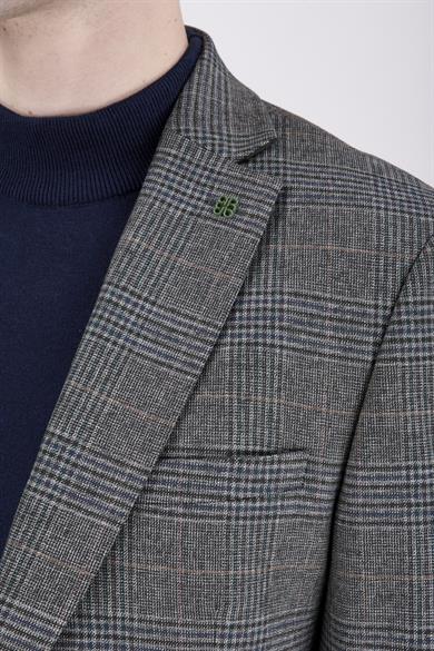 Erkek Slim Fit Mono Yaka Ekose Açık Ceket