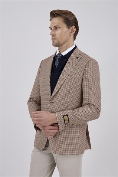 Erkek Slim Fit Mono Yaka Hardal Ceket