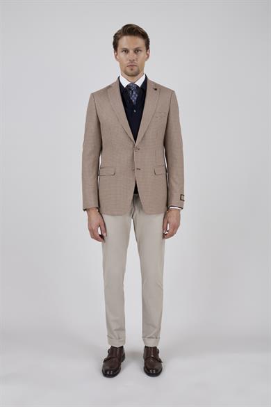 Erkek Slim Fit Mono Yaka Hardal Ceket
