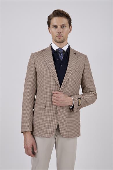 Erkek Slim Fit Mono Yaka Hardal Ceket