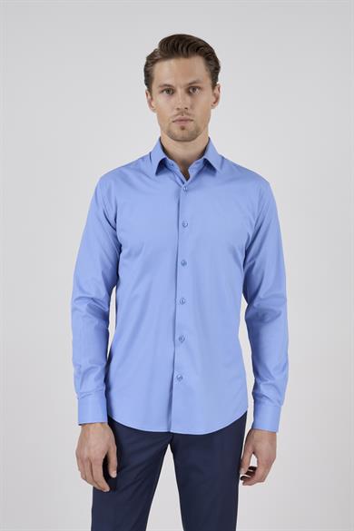 Erkek Slim Fit Koyu Mavi Gömlek