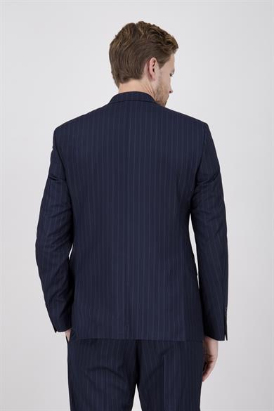 Erkek Slim Fit Sivri Yaka Koyu Lacivert Kruvaze Takım Elbise