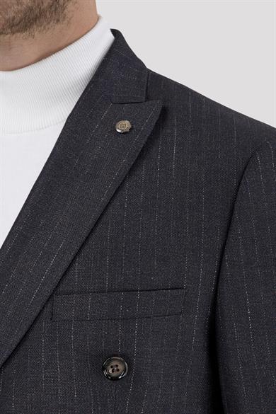 Erkek Slim Fit Sivri Yaka Koyu Kahverengi Kruvaze Model Takım Elbise
