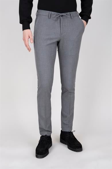 Erkek Koyu Gri Bağcıklı Casual Pantolon