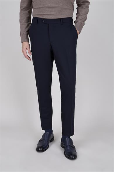Erkek Slim Fit Sivri Yaka Koyu Lacivert Yelekli Takım Elbise