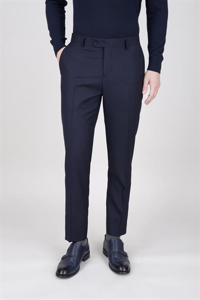 Erkek Slim Fit Sivri Yaka Koyu Lacivert Yelekli Takım Elbise