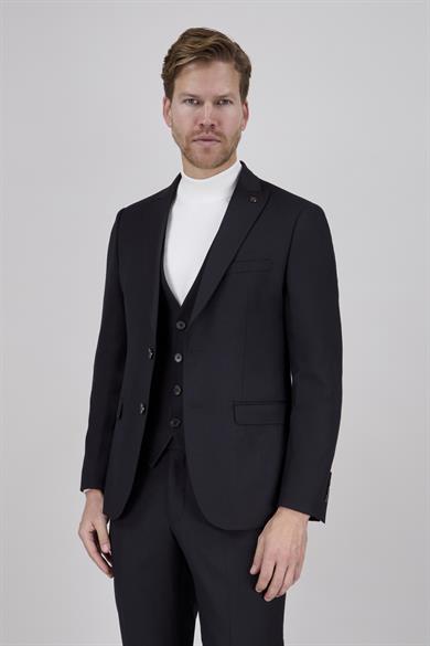 Erkek Slim Fit Sivri Yaka Koyu Kahverengi Yelekli Takım Elbise