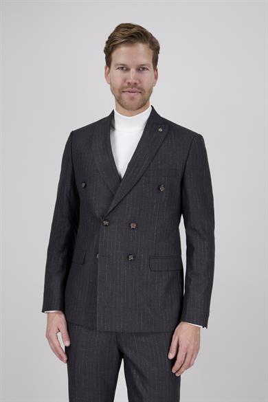 Erkek Slim Fit Sivri Yaka Koyu Kahverengi Kruvaze Model Takım Elbise