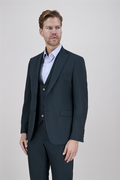 Erkek Slim Fit Mono Yaka Koyu Yeşil Yelekli Takım Elbise